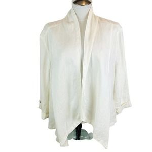 Chico's Linen Jacket Open Front Cardigan. Cream. Adjustable Sleeve Sz 3/XL